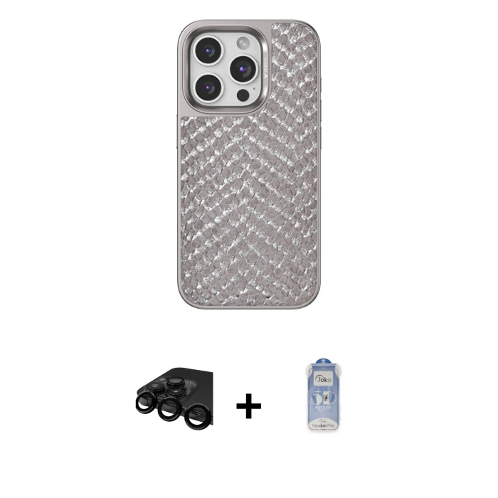MARSİLYAN™- iPhone 15 Pro Kılıf Vadi Özel Seri - Siyah Joko Magic 5D Cam + Siyah Raze Metal Kamera Lens