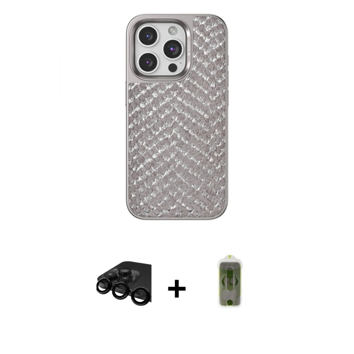 MARSİLYAN™- iPhone 15 Pro Kılıf Vadi Özel Seri - Siyah Joko Magic 5D Hayalet Cam + Raze Metal Kamera Lens - SH