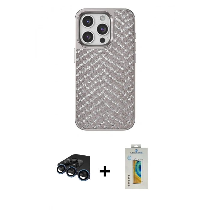 MARSİLYAN™- iPhone 15 Pro Kılıf Vadi Özel Seri - Siyah Polymer Nano Ekran Koruyucu + Raze Metal Kamera Lens - LT