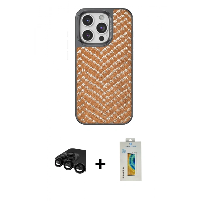 MARSİLYAN™- iPhone 15 Pro Kılıf Vadi Özel Seri - Siyah Polymer Nano Ekran Koruyucu + Raze Metal Kamera Lens - SH