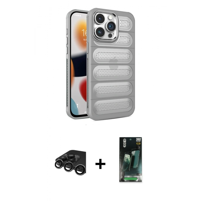 MARSİLYAN™- iPhone 15 Pro Kılıf Yadigar Doku Özel Seri - Şeffaf 360 Full Body Arka Koruyucu + Raze Metal Kamera Lens - TMGI