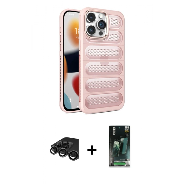 MARSİLYAN™- iPhone 15 Pro Kılıf Yadigar Doku Özel Seri - Şeffaf 360 Full Body Arka Koruyucu + Raze Metal Kamera Lens - TMGI