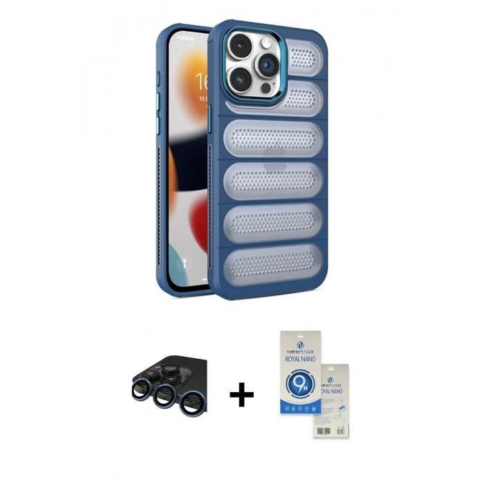 MARSİLYAN™- iPhone 15 Pro Kılıf Yadigar Doku Özel Seri - Şeffaf Royal Nano Ekran Koruyucu + Raze Metal Kamera Lens - LT