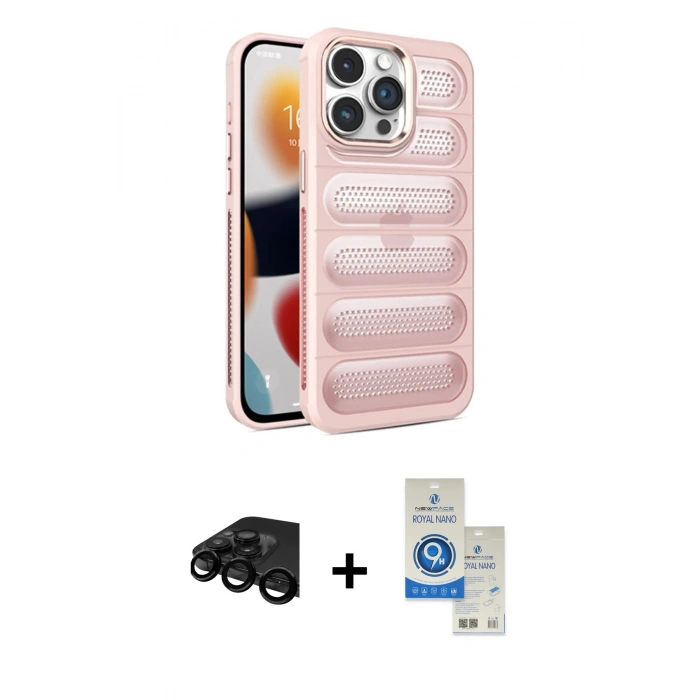 MARSİLYAN™- iPhone 15 Pro Kılıf Yadigar Doku Özel Seri - Şeffaf Royal Nano Ekran Koruyucu + Raze Metal Kamera Lens - SH