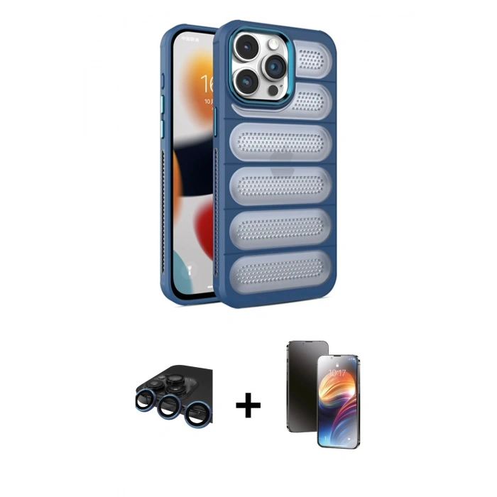 MARSİLYAN™- iPhone 15 Pro Kılıf Yadigar Doku Özel Seri - Siyah 3D Antistatik Mat Seramik Nano Ekran Koruyucu + Raze Metal Kamera Lens - LT