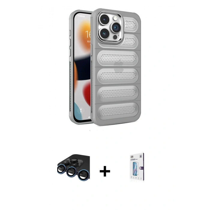 MARSİLYAN™- iPhone 15 Pro Kılıf Yadigar Doku Özel Seri - Siyah Bilvis 0.18mm Plus Cam Ekran Koruyucu + Raze Metal Kamera Lens - LT