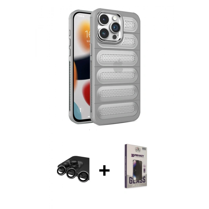 MARSİLYAN™- iPhone 15 Pro Kılıf Yadigar Doku Özel Seri - Siyah Bilvis Hayalet Cam Ekran Koruyucu + Raze Metal Kamera Lens - TMGI