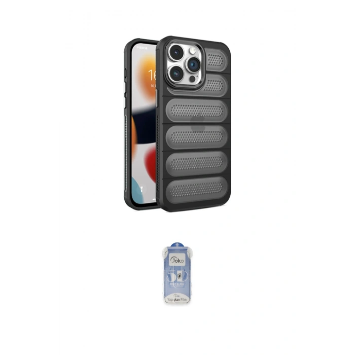 MARSİLYAN™- iPhone 15 Pro Kılıf Yadigar Doku Özel Seri - Siyah Joko Magic 5D Cam