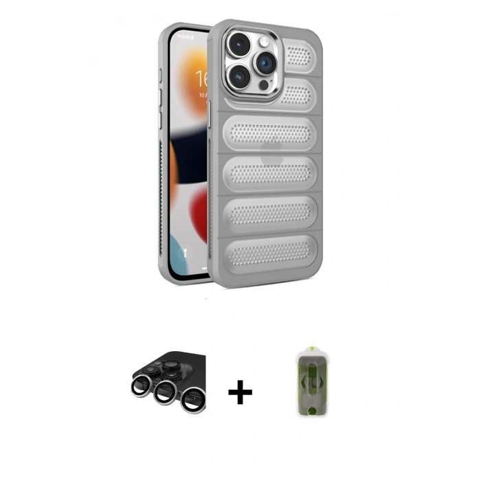 MARSİLYAN™- iPhone 15 Pro Kılıf Yadigar Doku Özel Seri - Siyah Joko Magic 5D Hayalet Cam + Gümüş Raze Metal Kamera Lens