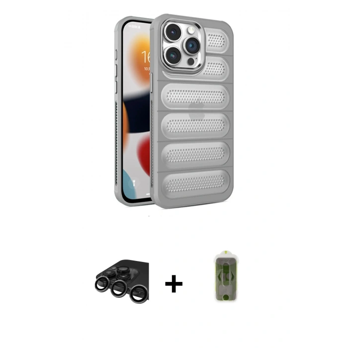 MARSİLYAN™- iPhone 15 Pro Kılıf Yadigar Doku Özel Seri - Siyah Joko Magic 5D Hayalet Cam + Raze Metal Kamera Lens - TMGI