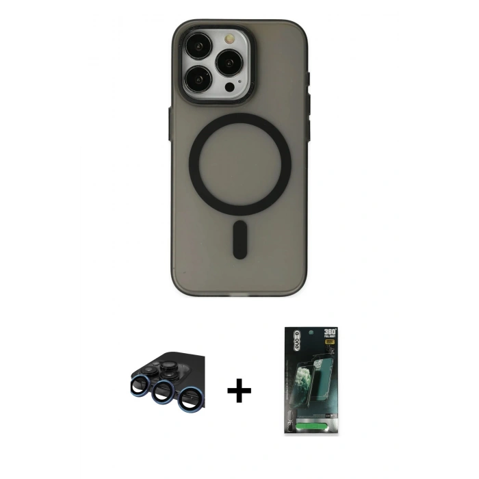 MARSİLYAN™- iPhone 15 Pro Kılıf Yadigar Işık - Şeffaf 360 Full Body Arka Koruyucu + Raze Metal Kamera Lens - LT