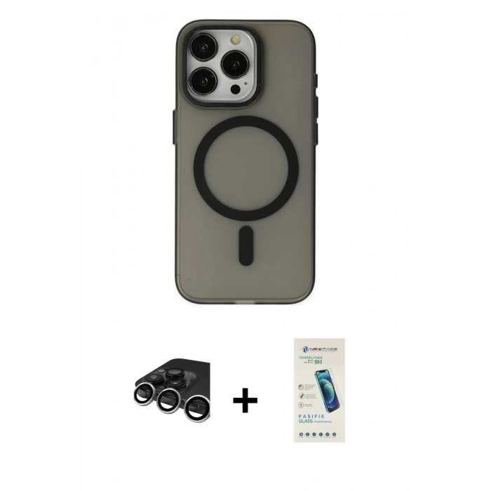 MARSİLYAN™- iPhone 15 Pro Kılıf Yadigar Işık - Şeffaf Pasifik Cam Ekran Koruyucu + Raze Metal Kamera Lens - GS