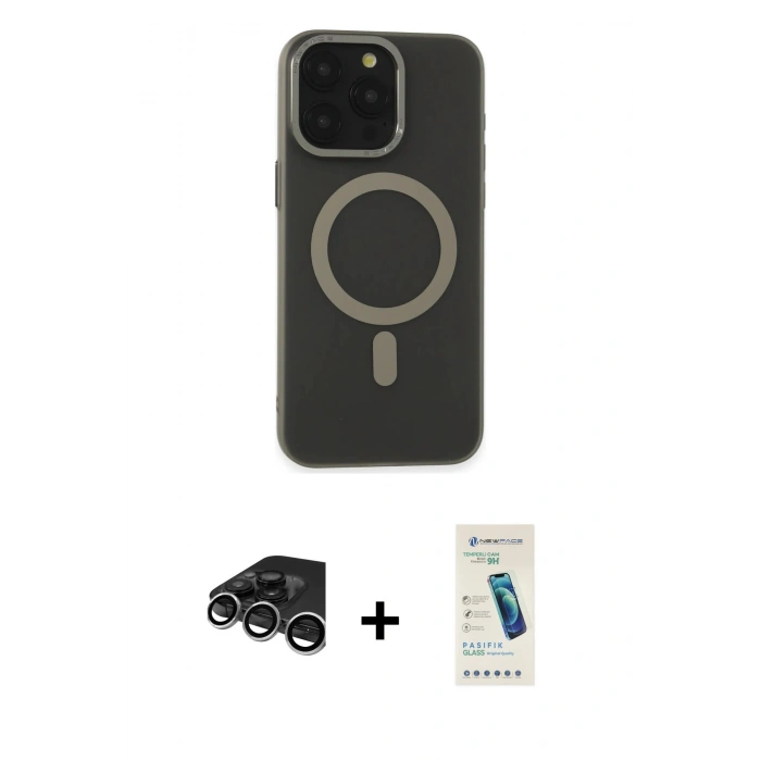 MARSİLYAN™- iPhone 15 Pro Kılıf Yadigar Işık - Şeffaf Pasifik Cam Ekran Koruyucu + Raze Metal Kamera Lens - GS