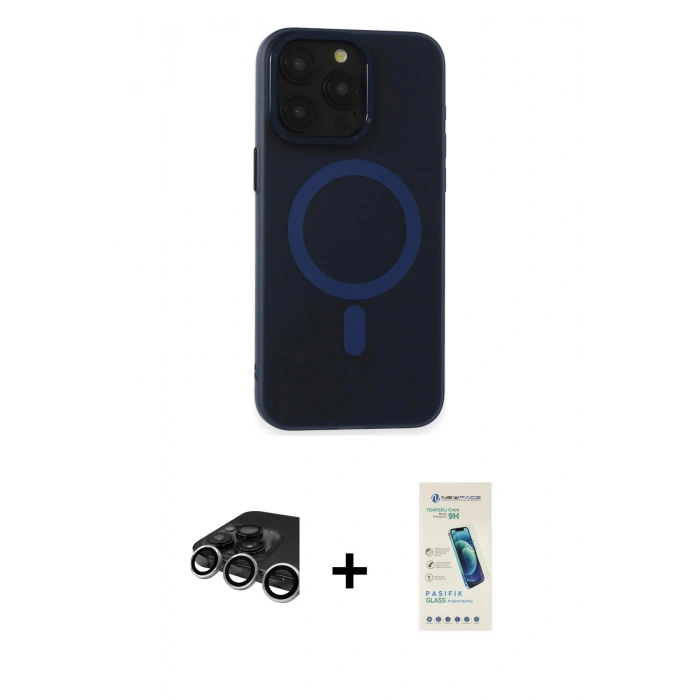 MARSİLYAN™- iPhone 15 Pro Kılıf Yadigar Işık - Şeffaf Pasifik Cam Ekran Koruyucu + Raze Metal Kamera Lens - GS