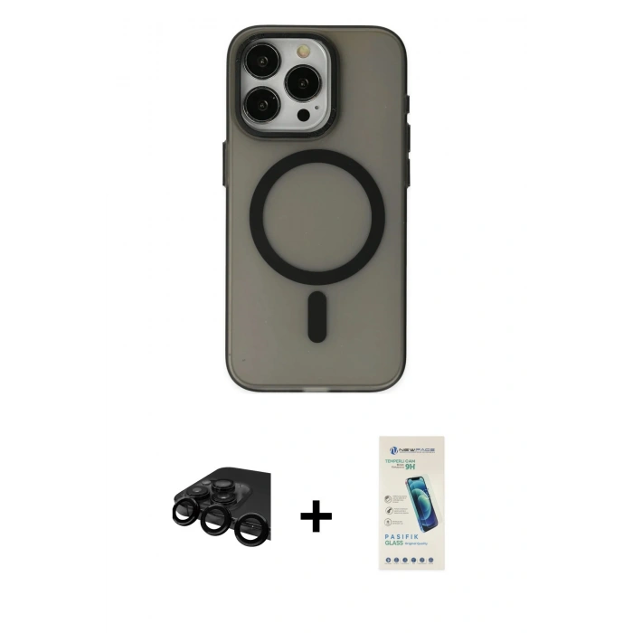 MARSİLYAN™- iPhone 15 Pro Kılıf Yadigar Işık - Şeffaf Pasifik Cam Ekran Koruyucu + Raze Metal Kamera Lens - SH