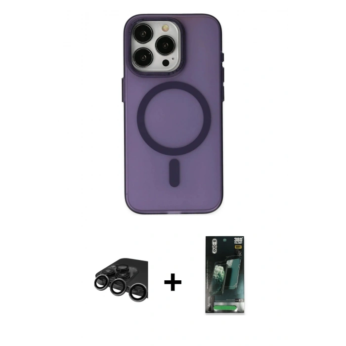 MARSİLYAN™- iPhone 15 Pro Kılıf Yadigar Işık - Siyah 360 Mat Full Body Arka Koruyucu + Raze Metal Kamera Lens - TMGI