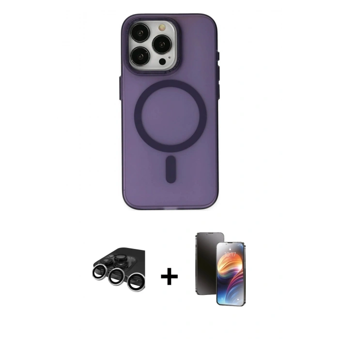 MARSİLYAN™- iPhone 15 Pro Kılıf Yadigar Işık - Siyah 3D Antistatik Mat Seramik Nano Ekran Koruyucu + Raze Metal Kamera Lens - GS