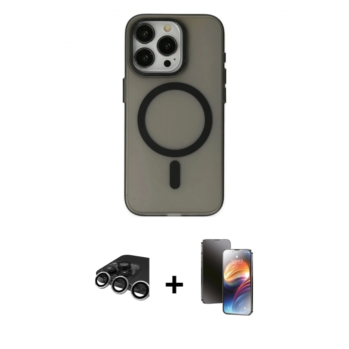 MARSİLYAN™- iPhone 15 Pro Kılıf Yadigar Işık - Siyah 3D Antistatik Mat Seramik Nano Ekran Koruyucu + Raze Metal Kamera Lens - GS