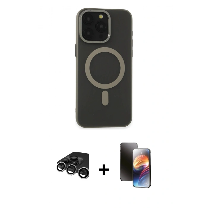 MARSİLYAN™- iPhone 15 Pro Kılıf Yadigar Işık - Siyah 3D Antistatik Mat Seramik Nano Ekran Koruyucu + Raze Metal Kamera Lens - GS