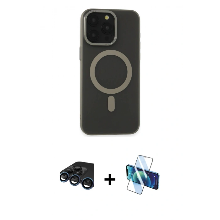 MARSİLYAN™- iPhone 15 Pro Kılıf Yadigar Işık - Siyah 3D Antistatik Seramik Nano Ekran Koruyucu + Raze Metal Kamera Lens - LT