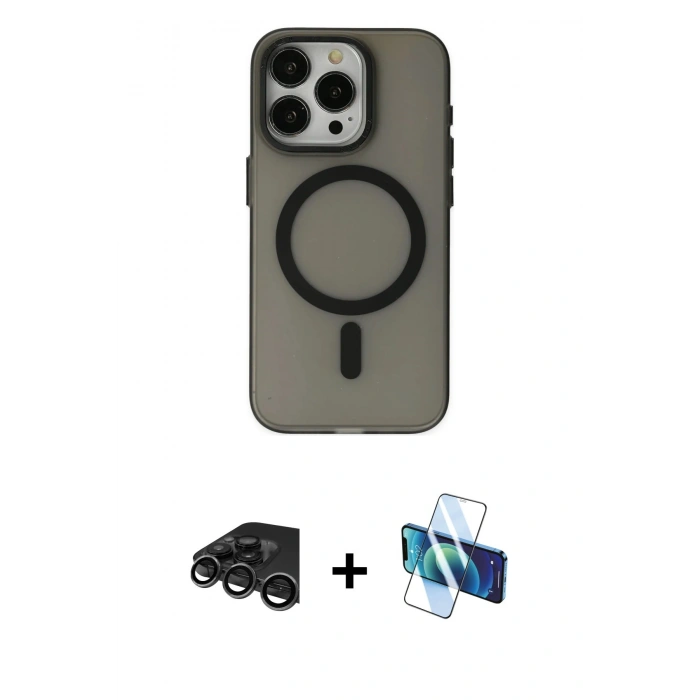 MARSİLYAN™- iPhone 15 Pro Kılıf Yadigar Işık - Siyah 3D Antistatik Seramik Nano Ekran Koruyucu + Raze Metal Kamera Lens - TMGI