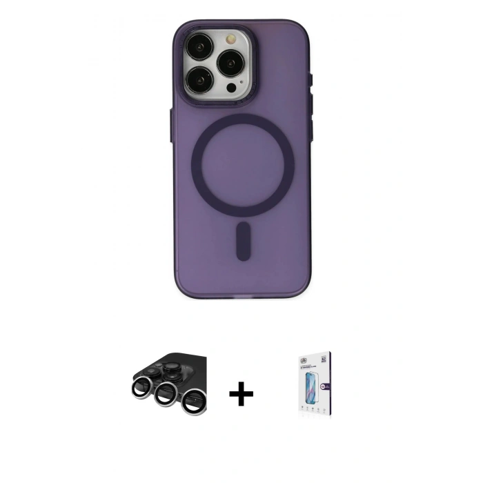 MARSİLYAN™- iPhone 15 Pro Kılıf Yadigar Işık - Siyah Bilvis 0.18mm Plus Cam Ekran Koruyucu + Raze Metal Kamera Lens - GS