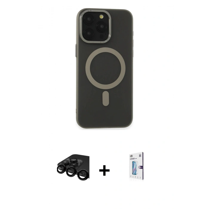 MARSİLYAN™- iPhone 15 Pro Kılıf Yadigar Işık - Siyah Bilvis 0.18mm Plus Cam Ekran Koruyucu + Raze Metal Kamera Lens - SH