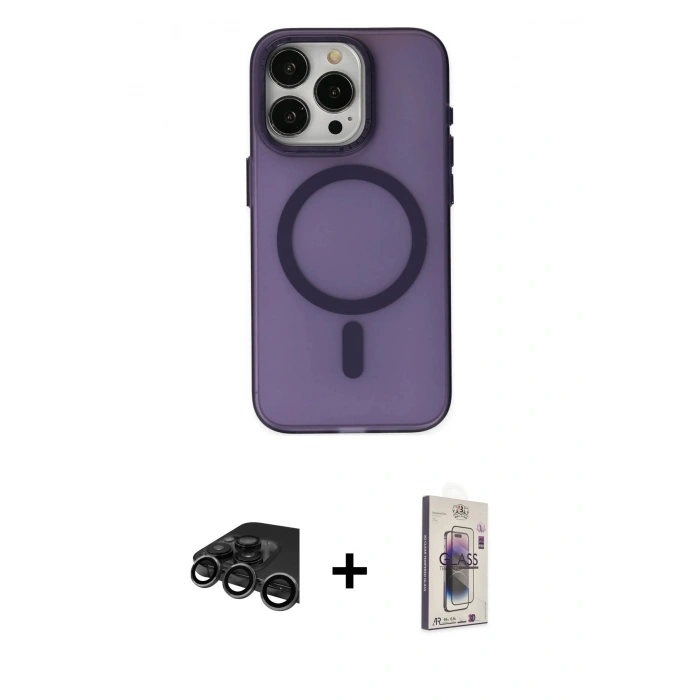 MARSİLYAN™- iPhone 15 Pro Kılıf Yadigar Işık - Siyah Bilvis 3D Cam Ekran Koruyucu + Raze Metal Kamera Lens - TMGI