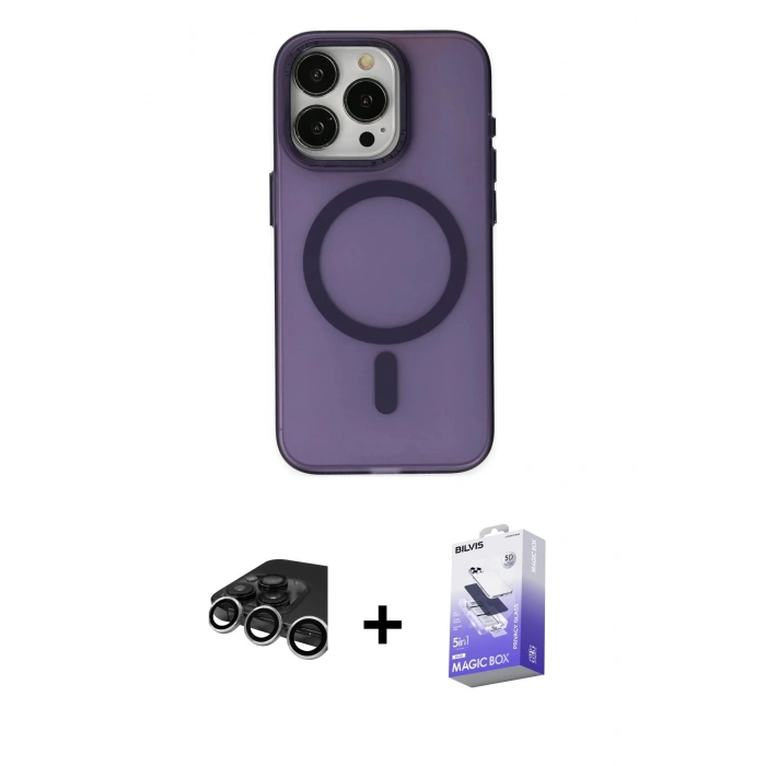 MARSİLYAN™- iPhone 15 Pro Kılıf Yadigar Işık - Siyah Bilvis 5in1 5D Magic Hayalet Cam Ekran Koruyucu + Raze Metal Kamera Lens - GS