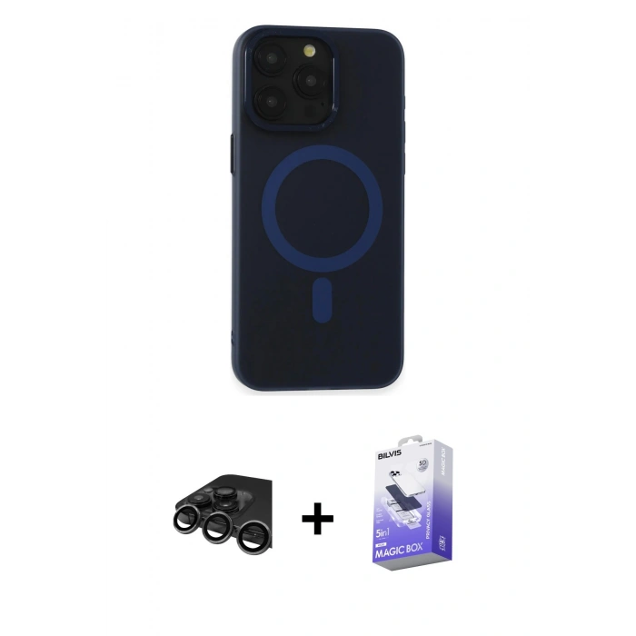 MARSİLYAN™- iPhone 15 Pro Kılıf Yadigar Işık - Siyah Bilvis 5in1 5D Magic Hayalet Cam Ekran Koruyucu + Raze Metal Kamera Lens - TMGI