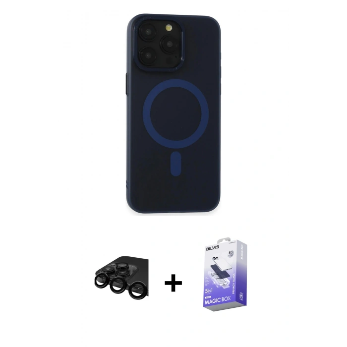 MARSİLYAN™- iPhone 15 Pro Kılıf Yadigar Işık - Siyah Bilvis 5in1 5D Magic Hayalet Cam Ekran Koruyucu + Raze Metal Kamera Lens - SH