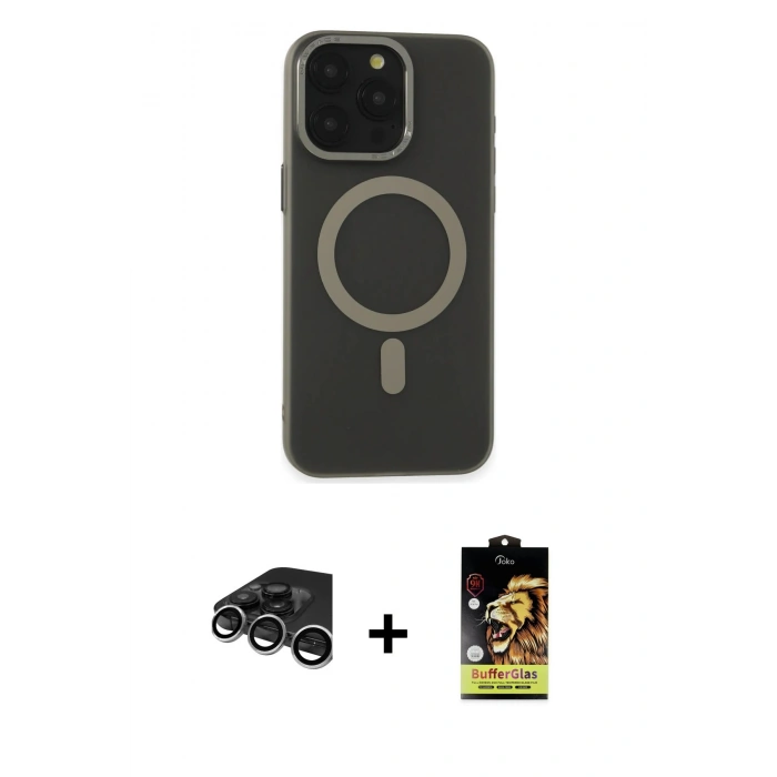 MARSİLYAN™- iPhone 15 Pro Kılıf Yadigar Işık - Siyah Buffer Cam Ekran Koruyucu + Raze Metal Kamera Lens - GS