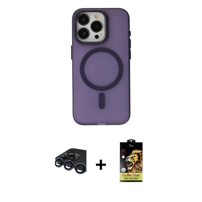 MARSİLYAN™- iPhone 15 Pro Kılıf Yadigar Işık - Siyah Buffer Cam Ekran Koruyucu + Raze Metal Kamera Lens - LT