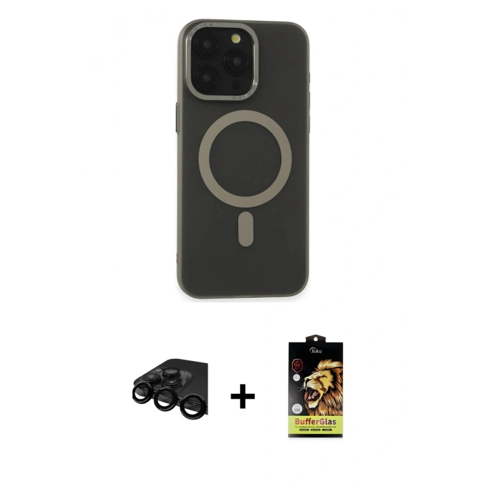 MARSİLYAN™- iPhone 15 Pro Kılıf Yadigar Işık - Siyah Buffer Cam Ekran Koruyucu + Raze Metal Kamera Lens - SH