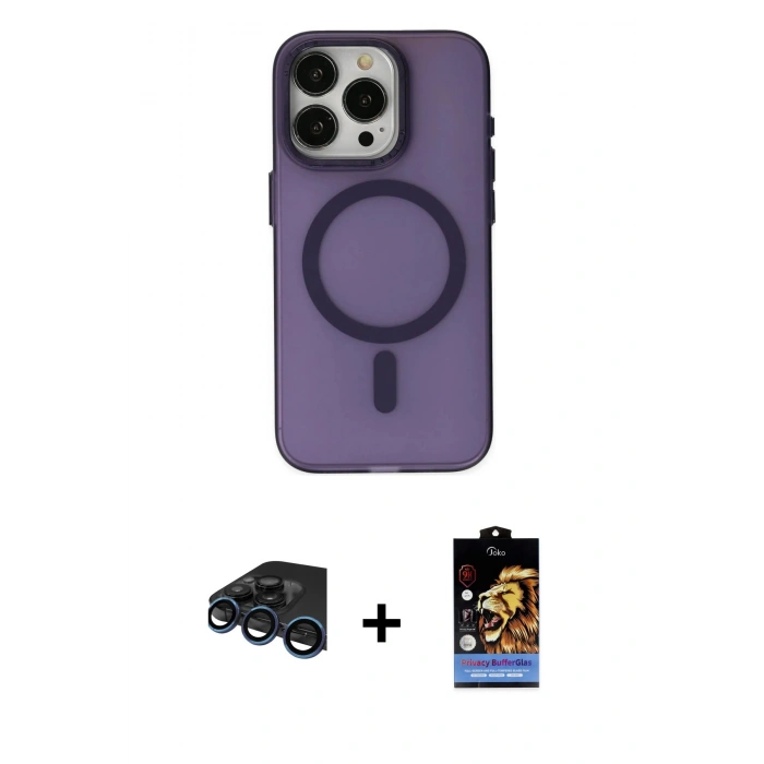 MARSİLYAN™- iPhone 15 Pro Kılıf Yadigar Işık - Siyah Buffer Hayalet Cam Ekran Koruyucu + Raze Metal Kamera Lens - LT