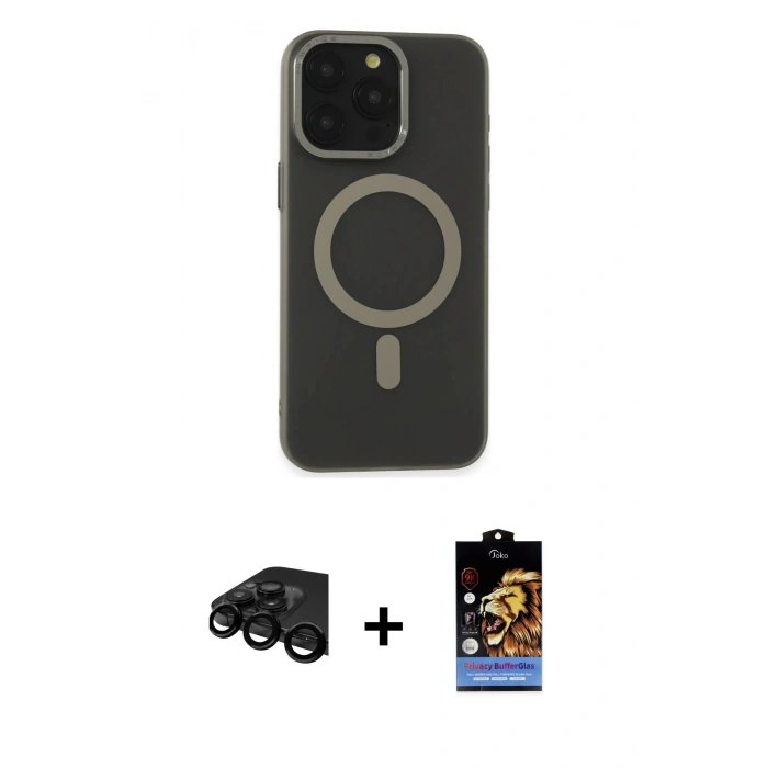 MARSİLYAN™- iPhone 15 Pro Kılıf Yadigar Işık - Siyah Buffer Hayalet Cam Ekran Koruyucu + Raze Metal Kamera Lens - SH