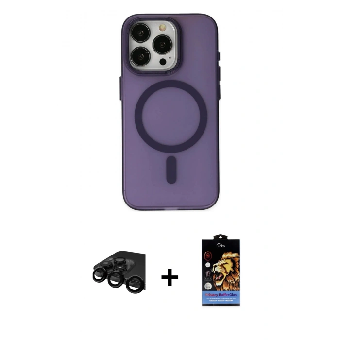MARSİLYAN™- iPhone 15 Pro Kılıf Yadigar Işık - Siyah Buffer Hayalet Cam Ekran Koruyucu + Raze Metal Kamera Lens - SH