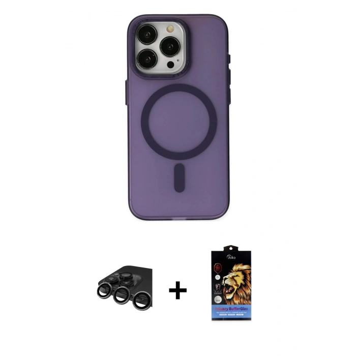 MARSİLYAN™- iPhone 15 Pro Kılıf Yadigar Işık - Siyah Buffer Hayalet Cam Ekran Koruyucu + Raze Metal Kamera Lens - TMGI