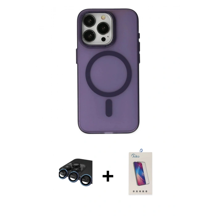 MARSİLYAN™- iPhone 15 Pro Kılıf Yadigar Işık - Siyah Joko 5D Cam + Raze Metal Kamera Lens - LT