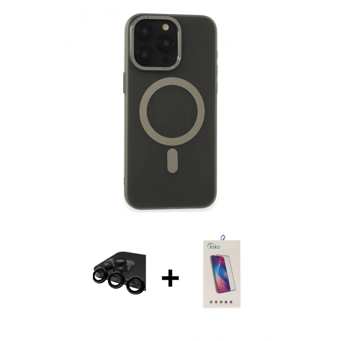 MARSİLYAN™- iPhone 15 Pro Kılıf Yadigar Işık - Siyah Joko 5D Cam + Raze Metal Kamera Lens - SH
