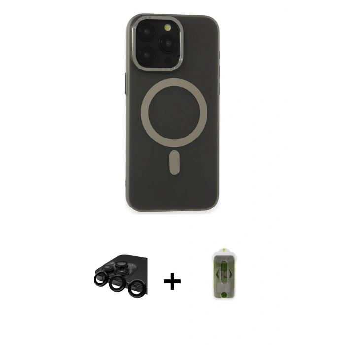 MARSİLYAN™- iPhone 15 Pro Kılıf Yadigar Işık - Siyah Joko Magic 5D Hayalet Cam + Raze Metal Kamera Lens - SH