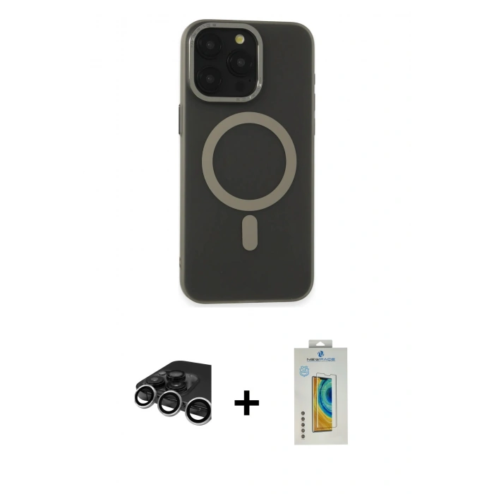 MARSİLYAN™- iPhone 15 Pro Kılıf Yadigar Işık - Siyah Polymer Nano Ekran Koruyucu + Raze Metal Kamera Lens - GS