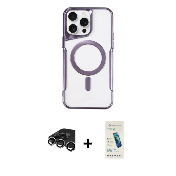 MARSİLYAN™- iPhone 15 Pro Kılıf Yadigar Klasik Özel Seri - Şeffaf Pasifik Cam Ekran Koruyucu + Raze Metal Kamera Lens - GS