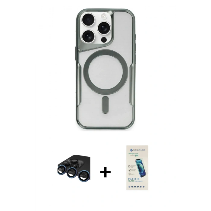 MARSİLYAN™- iPhone 15 Pro Kılıf Yadigar Klasik Özel Seri - Şeffaf Pasifik Cam Ekran Koruyucu + Raze Metal Kamera Lens - LT