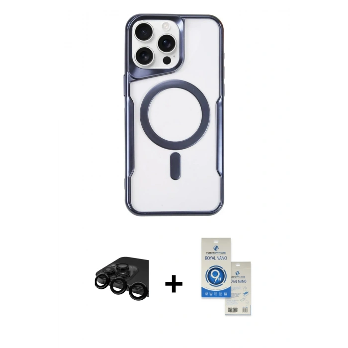 MARSİLYAN™- iPhone 15 Pro Kılıf Yadigar Klasik Özel Seri - Şeffaf Royal Nano Ekran Koruyucu + Raze Metal Kamera Lens - SH