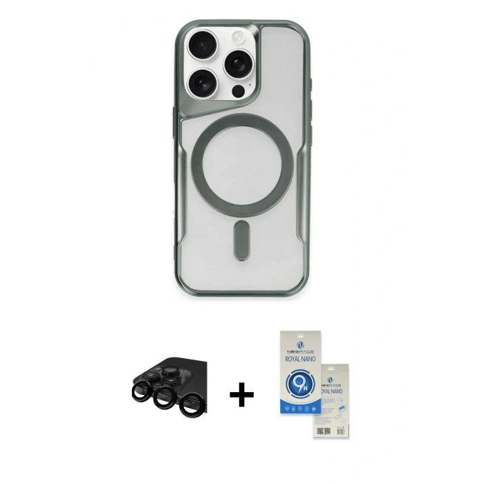 MARSİLYAN™- iPhone 15 Pro Kılıf Yadigar Klasik Özel Seri - Şeffaf Royal Nano Ekran Koruyucu + Raze Metal Kamera Lens - SH