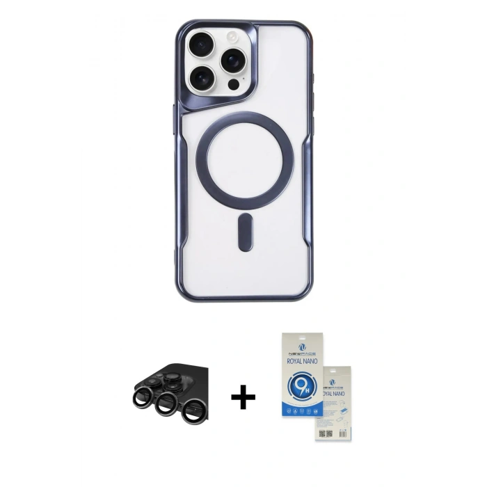 MARSİLYAN™- iPhone 15 Pro Kılıf Yadigar Klasik Özel Seri - Şeffaf Royal Nano Ekran Koruyucu + Raze Metal Kamera Lens - TMGI