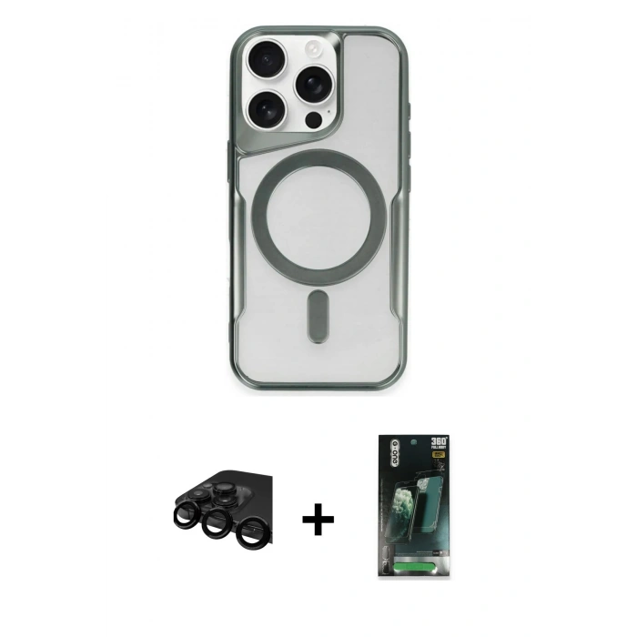 MARSİLYAN™- iPhone 15 Pro Kılıf Yadigar Klasik Özel Seri - Siyah 360 Mat Full Body Arka Koruyucu + Raze Metal Kamera Lens - SH