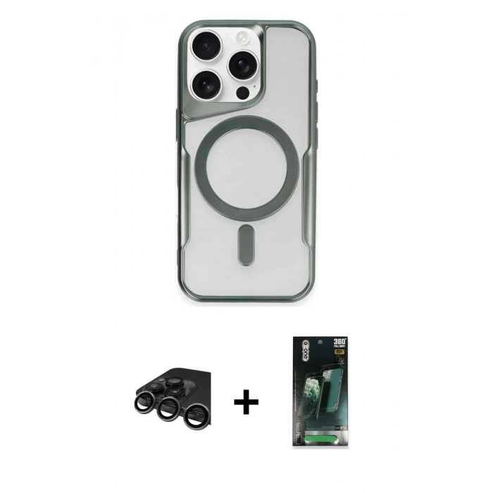 MARSİLYAN™- iPhone 15 Pro Kılıf Yadigar Klasik Özel Seri - Siyah 360 Mat Full Body Arka Koruyucu + Raze Metal Kamera Lens - TMGI