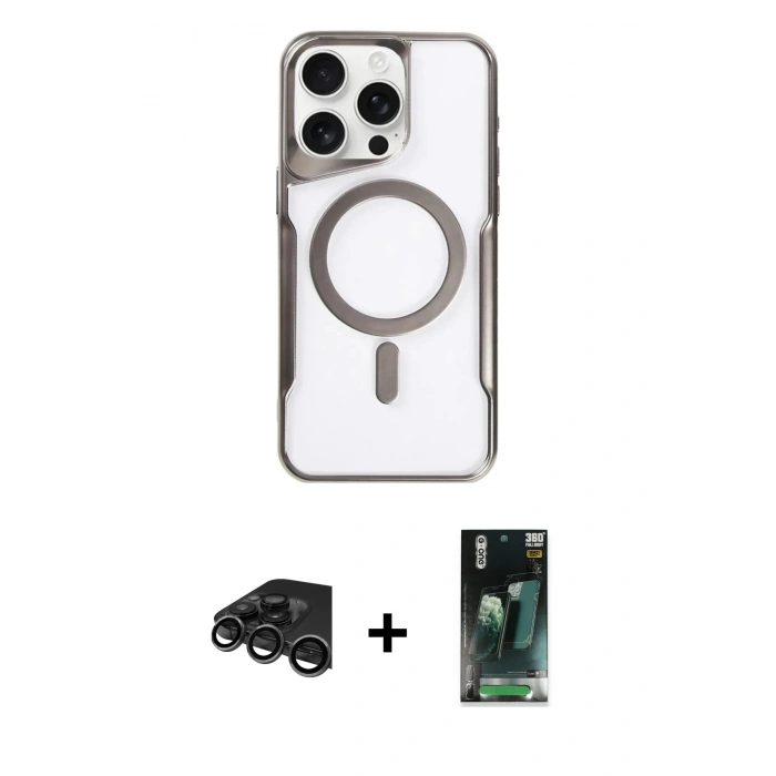 MARSİLYAN™- iPhone 15 Pro Kılıf Yadigar Klasik Özel Seri - Siyah 360 Mat Full Body Arka Koruyucu + Raze Metal Kamera Lens - TMGI